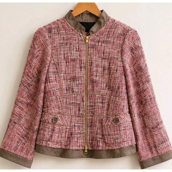 BCBGMaxAzria Jackets & Blazers - BCBGMAXAZRIA Y2K Tweed Jacket Women's Pink Zip Moto Career Chic Preppy Small
